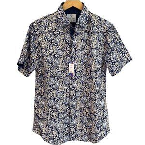 Suslo Couture Button Front Shirt Size L Slim Fit Blue Paisley Lightweight Luxury